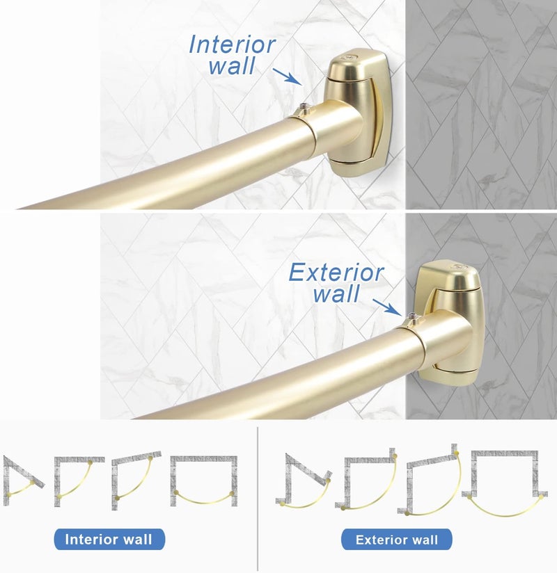 TOPROD Curved Shower Curtain Rod, Round Shower Curtain Rod 48 to 72 Inches Adjustable, Rounded Bowed Stainless Steel Shower Rods for Bathroom, Bathtub, More Shower Space, Gold, Need to Drill - Image 5